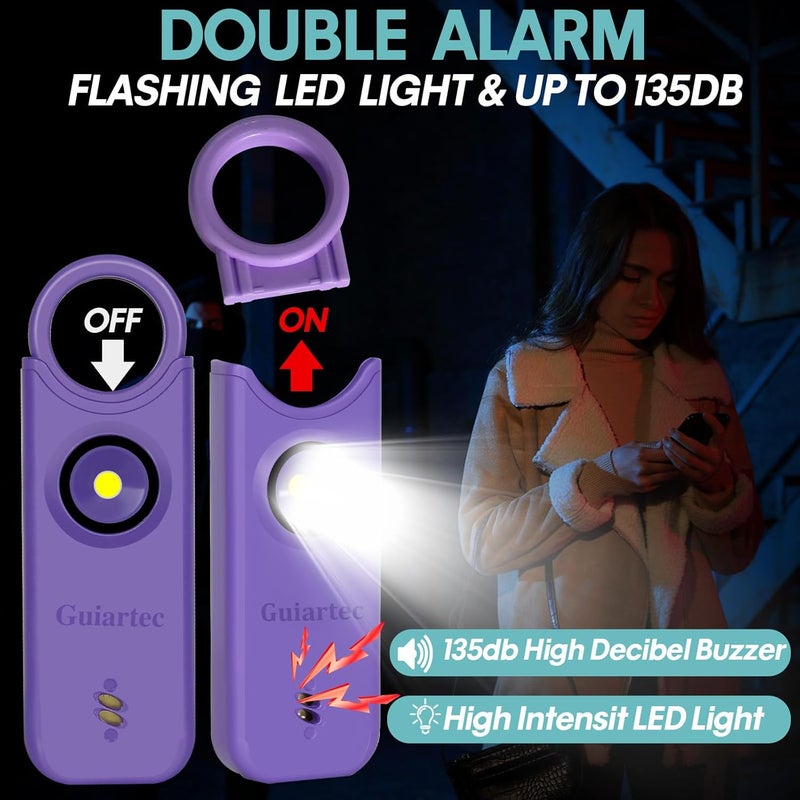 Guiartec Rechargeable Personal Safety Alarm for Women, 135 dB Loud Self Defense Keychain Siren with LED Strobe Light, Personal Emergency Security Safe Devices Key Chain Alarms for Women Kids Elderly (Violet) - Image 2
